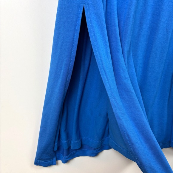 Reiss Blue Side Ruched Midi Dress Short Sleeve Crew Neck Slit Size 12 - Picture 8 of 9